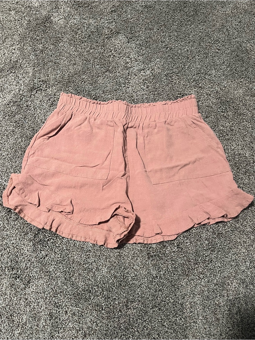 Pink Lily Blush Pink High-Waist Ruffle Hem Shorts